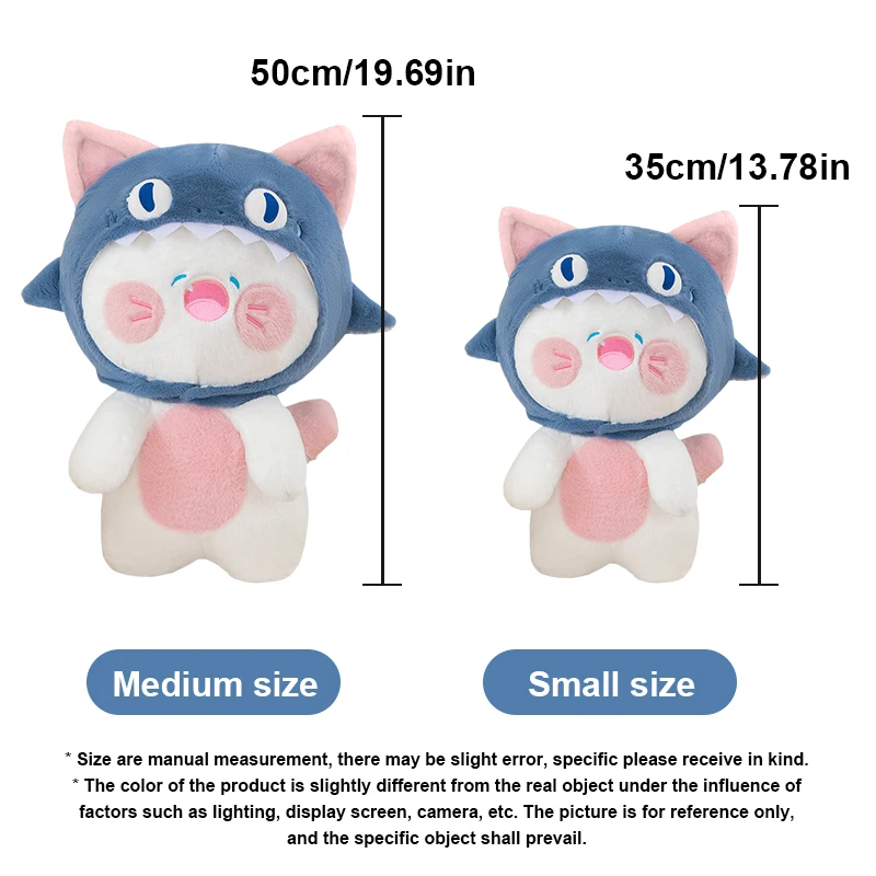 35-50cm Shark Cat Plush Kawaii Transform Animal Toys Stuffed Cute Cat Doll Lovely Pillow Soft Cartoon Cushion Christmas Gift