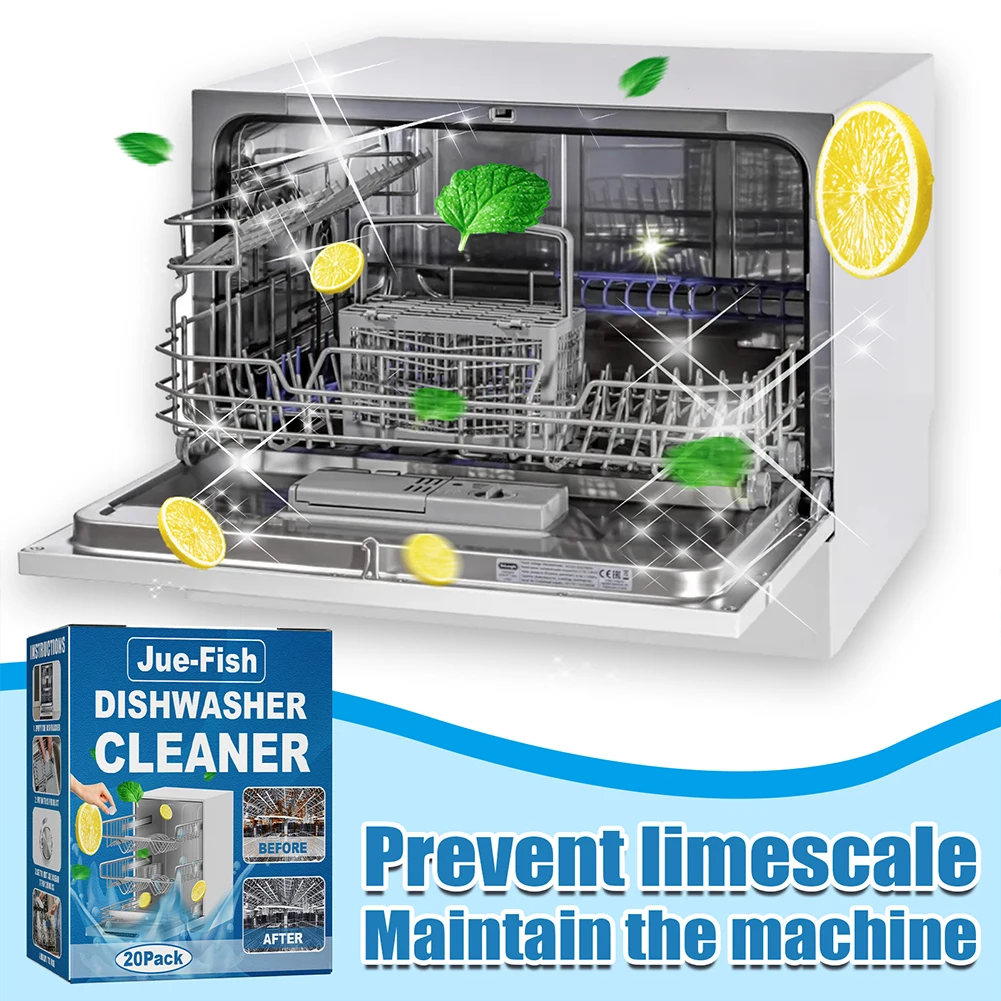 Dishwasher Cleaner Tablets 20pcs Strong Oil Stain Removal Descaling Kitchen Cleaning Tools