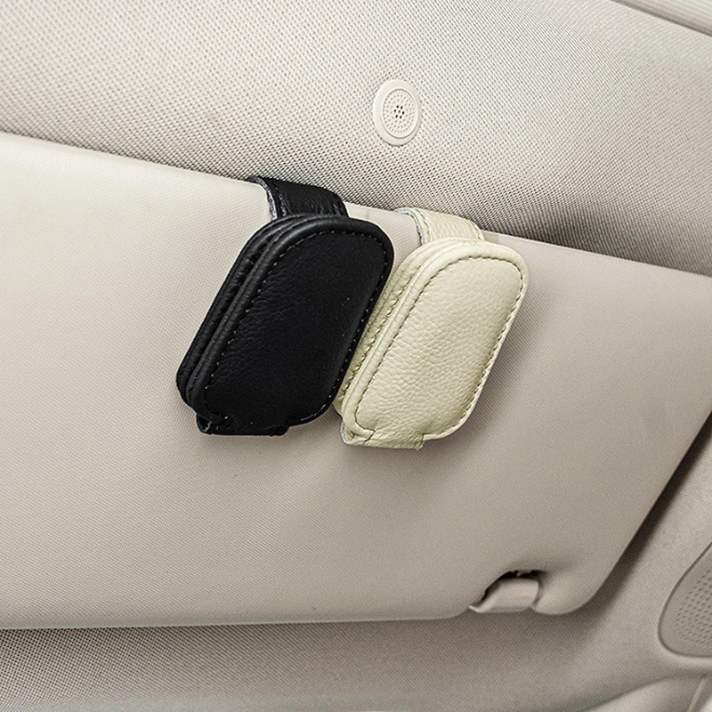 Pince à Lunettes de Voiture Multifonction en Cuir, Support Magnétique pour Pare-Soleil, Accessoire Universel