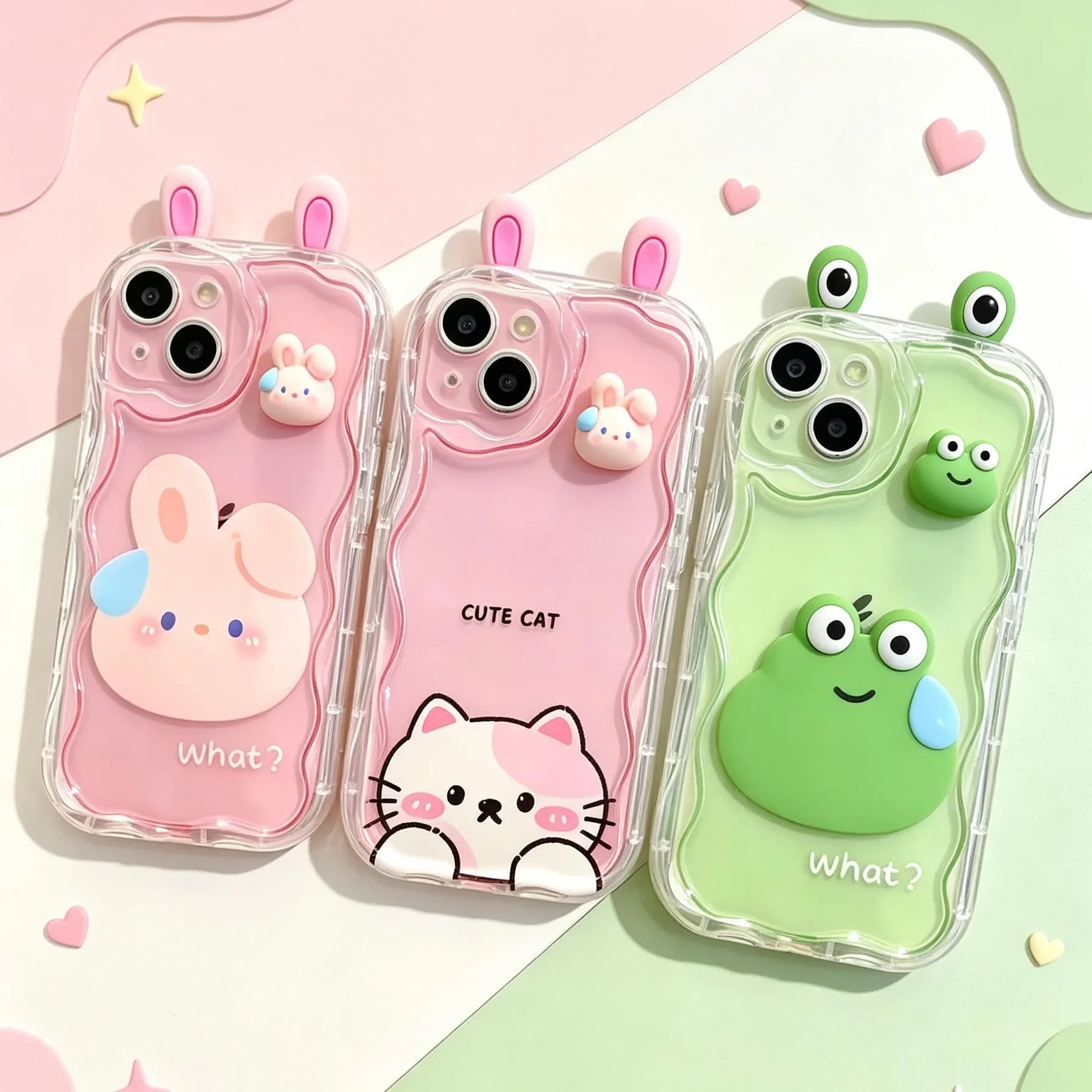 Adorable 3D Frog Rabbit Doll Toy Silicone Case - Cream Wave Design