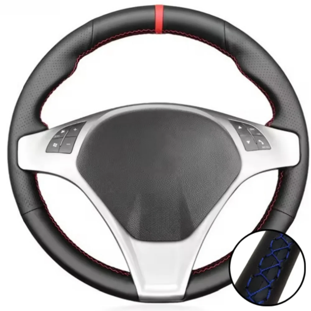 Premium Handcrafted Black Leather Steering Wheel Cover - Elegant Car Interior Accessory