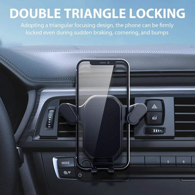 360° Rotatable Car Phone Holder Gravity Lock Phone Mount Flexible Length Adjustment Universal Auto Air Vent Stand for 4-7 Inches