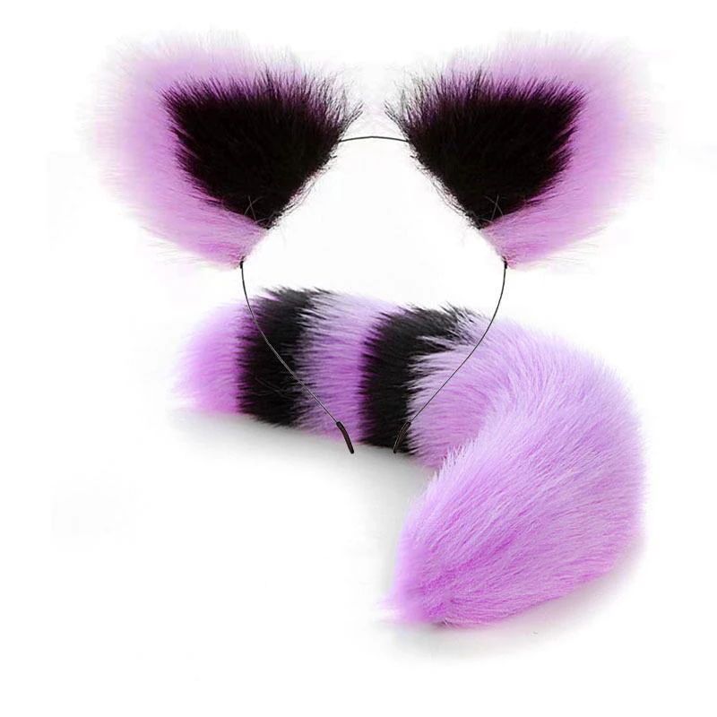 Fox Cat Ears Halloween Headband Fluffy Animal Ears Hair Band Tail Set for Halloween Party Cosplay Accessories