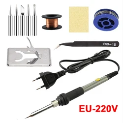 Adjustable Temperature Electric Soldering Iron - 60W Heat Pen (Gray EU 7pcs Kit)