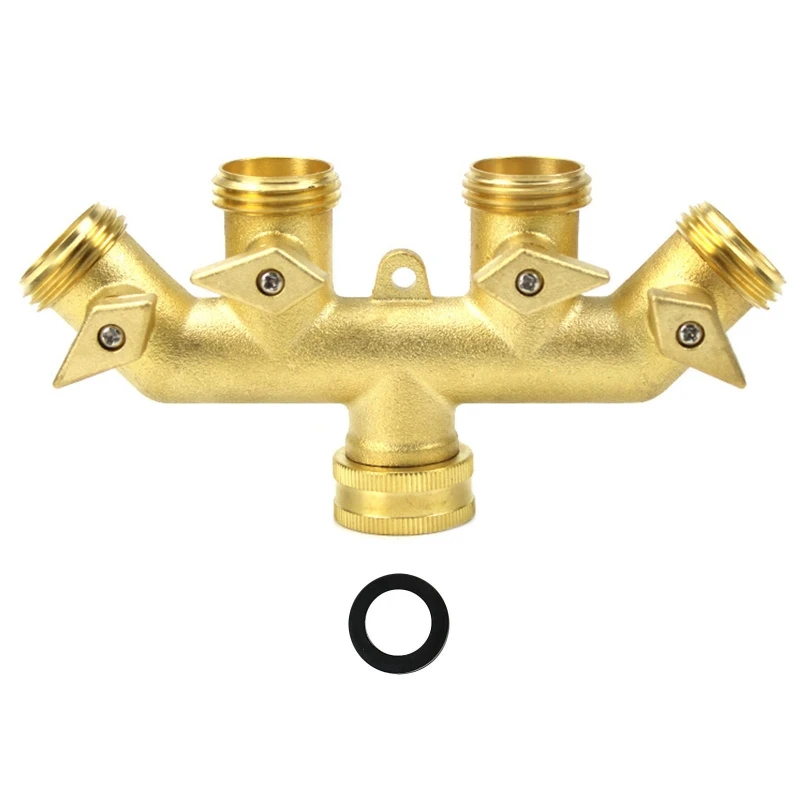 

4 Way Brass Hose Splitter 3/4 Garden Hose Spigot Connector with 4 Shut-Off for V P15F