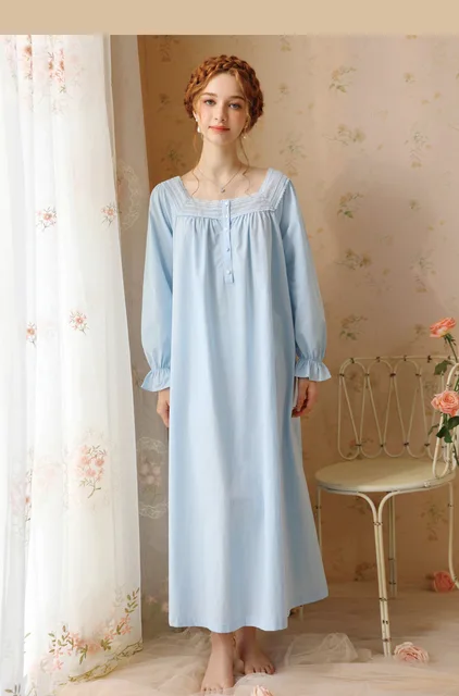 Women Large Size Cotton Nightdress French Lace Square Collar Full Sleeves  Nightie Spring Long Ankle-Length Nightgowns Homedress - AliExpress