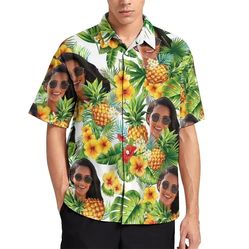Floral Avocado Palm Leaf Shirts for Men Clothing Customized 3D Print Hawaii Beach Shirt y2k Top 90s Vintage Clothes Lapel Blouse