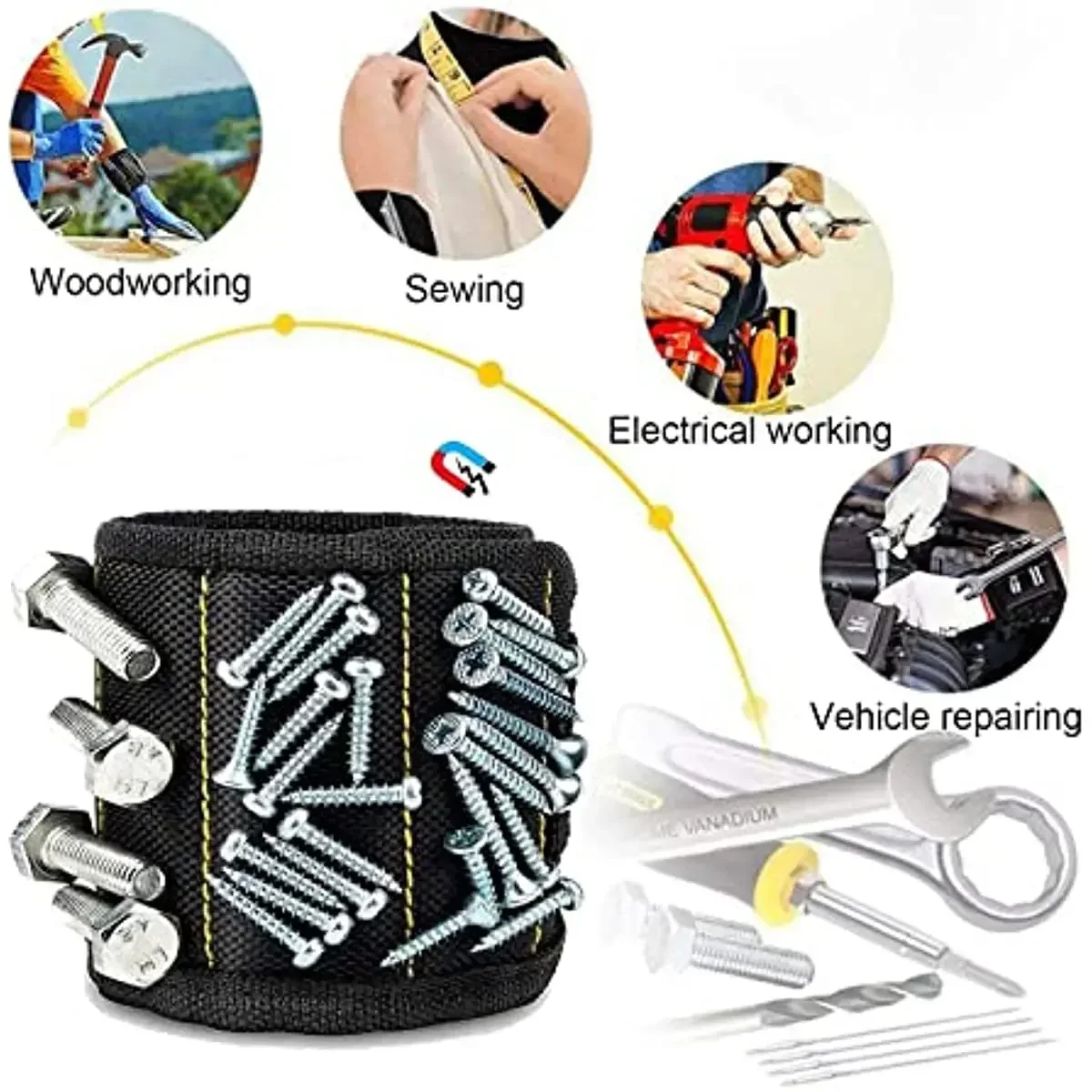 Magnetic Tool Wristband Powerful magnetic used to secure screws nails drill bits and strong wrist tool kits parts