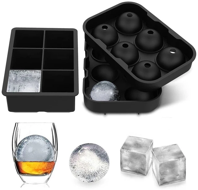 Round Silicone Ice Ball Cube Tray with Funnel Lid Mold Whiskey