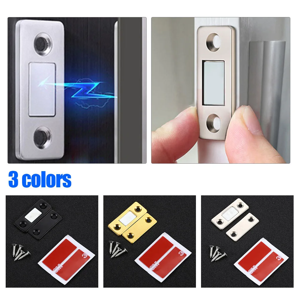 Cabinet Door Locks 1 Set Magnetic Cabinet Catches Hole-free Invisible Magnet Door Suction Door Locks With Screw Catch Latch Wardrobe Hardware