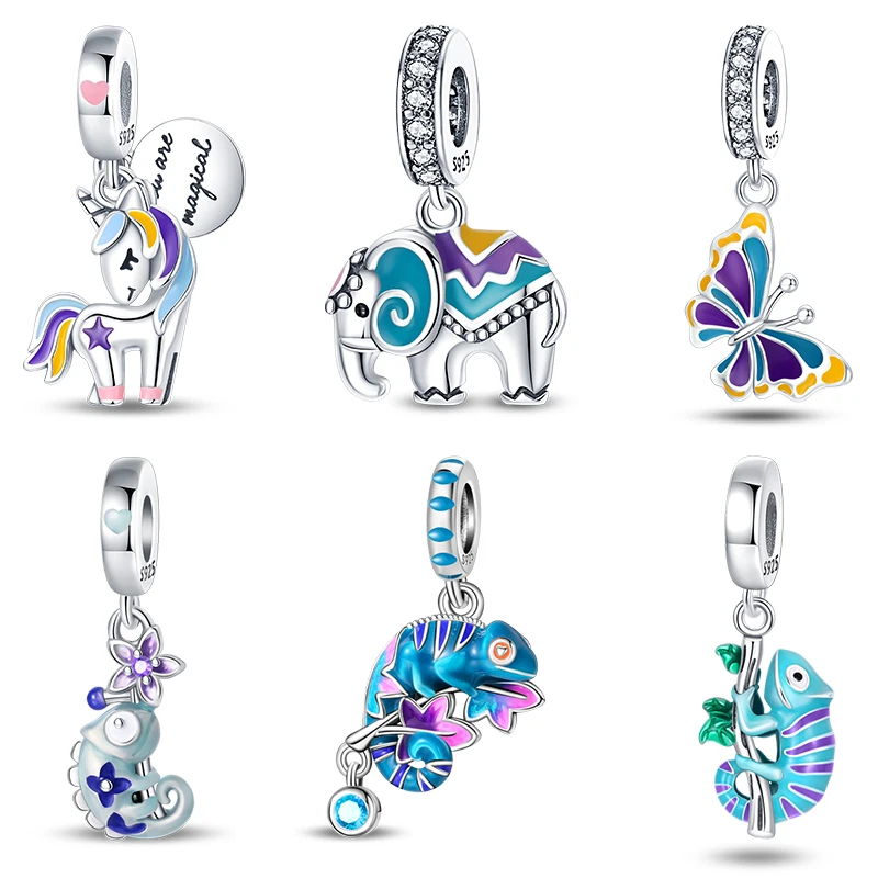 925 Sterling Silver Charms Beads Temperature Change Color Elephant Chameleon Butterfly DIY Jewelry Gifts