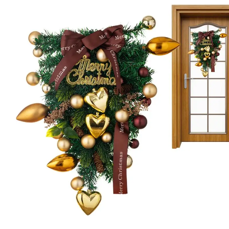 

Рождественский дверной венок, зимние венки, украшение для елки, искусственный венок, Рождественское украшение для двери, праздничная Рождественская гирлянда вверх дном