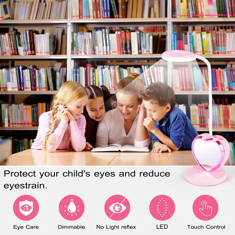 

LED Desk Lamp For Girls, Rechargeable LED Desk Lamp With USB Charging Port & Pen Holder, Eye-Caring Dimmable