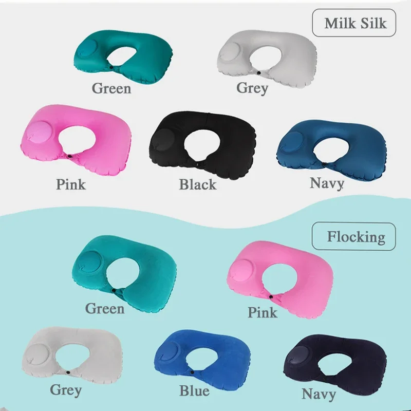 Inflatable Neck Air Pillow U Shape Neckrest Head Rest Portable Sleep Resting Folding Press Travel Pillow for Airplane Train Car