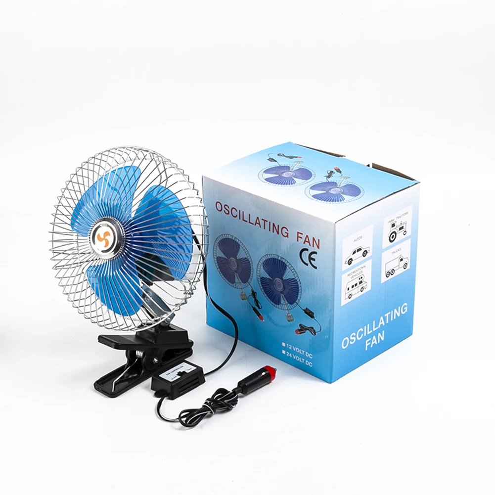 12/24V Oscillating Car Fan Rotation Strong Summer Cooler Adjustable Mini Electric Auto Fan Truck Vehicle Strong Wind Air Cooler