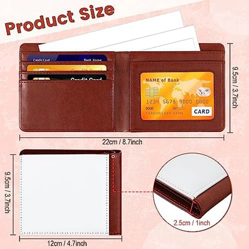 AB46-Sublimation Wallet Blank Heat Transfer Sublimation Bank Card Holder Compact Wallet For Christmas Father'sday Office