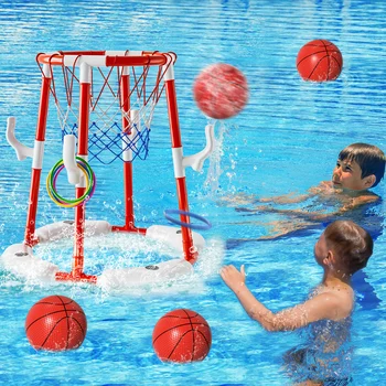 Summer Pool Basketball Hoop Toys, Floating Basketball Pool Game Swimming Floats Toys With 4 Balls Outdoor Indoor Water Play Toys 1