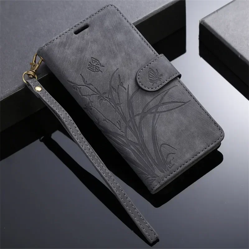 Embossed Leather Wallet Phone Case with Card Slots and Flip Cover