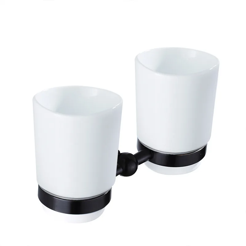Portaspazzolini in ceramica e bicchiere da bagno in vetro trasparente_voghion.com