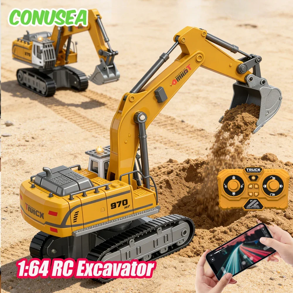 Rc Excavator 1/64 Mini Alloy Remote Controlled Engineering Vehicle Construction Crawler Trucks With Light Sound Toys Kids Adult_voghion.com
