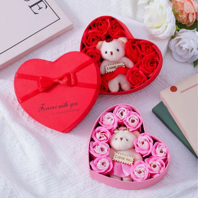 For Mom Roses Flower Gift Box With Cute Teddy Bear Rose Gift Box For Valentines Day Birthday Artificial Flowers Home Decoration 5