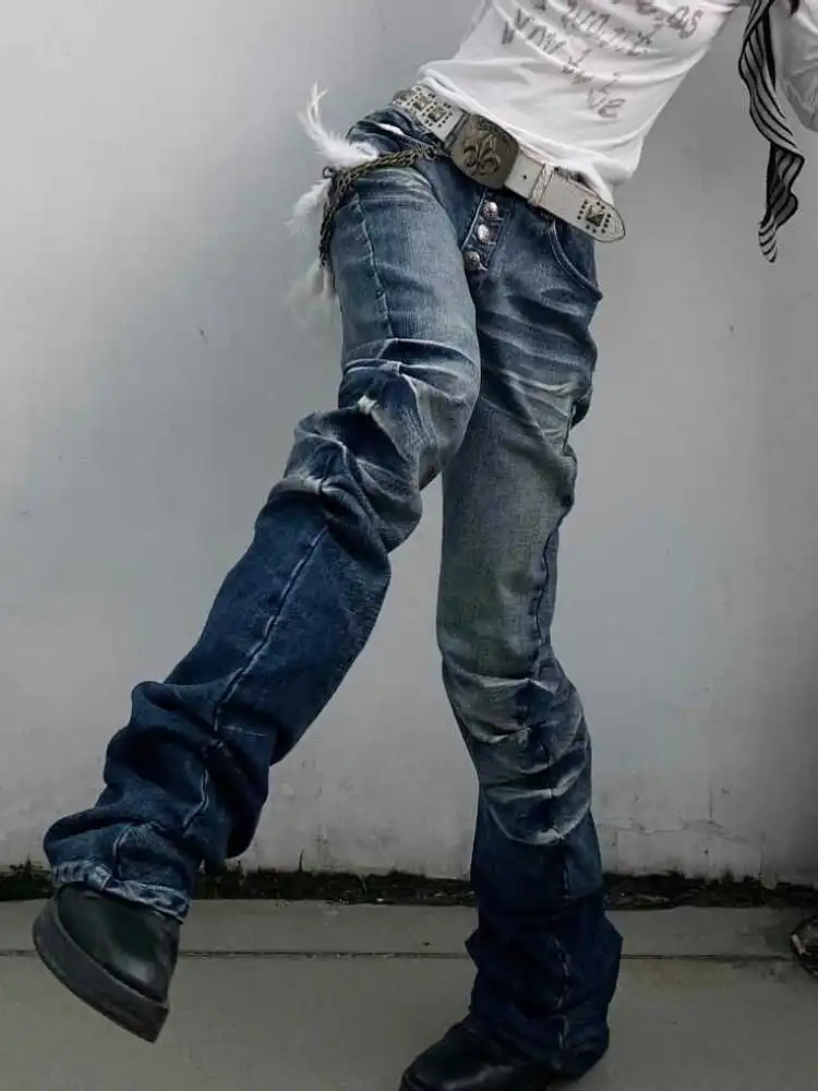 Women Grunge Cyber Punk Vintage Mom Jean Y2k Japanese Harajuku Low