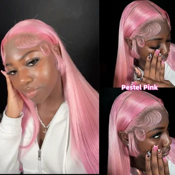 13x6 HD Rosa Parrucca Anteriore Del Merletto Dei Capelli Umani Trasparente Dritto Pastello Colore Rosa Parrucche Frontali Del Merletto Dei Capelli Umani Densità 250% 30 Pollici