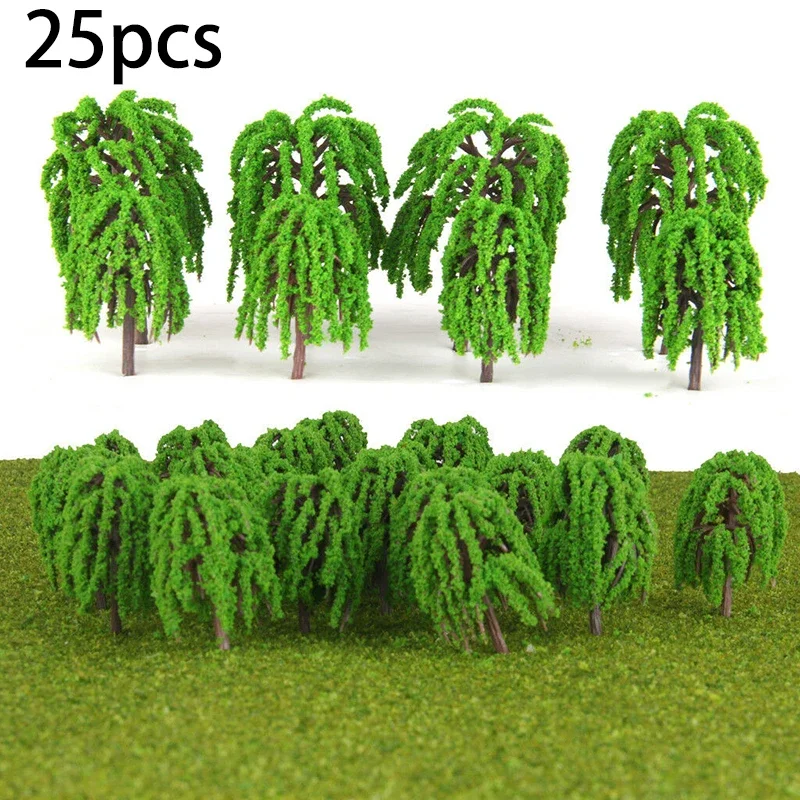 25pcs 5.5cm Willow Trees Model 3D Landscape Decoration Model Trees Train Park Railway Architecture Scenery Landscape Miniature