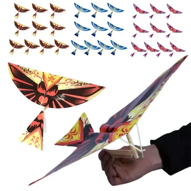 5Pcs/Set Kids Fun Biomimetic Birds Kites Outdoor Sport Toy Elastic Rubber Band Powered Flying Toys Children Yard Game 48*36cm