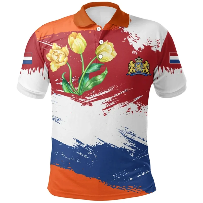 Netherlands 3d Print Flag Polo Shirt For Men National Emblem