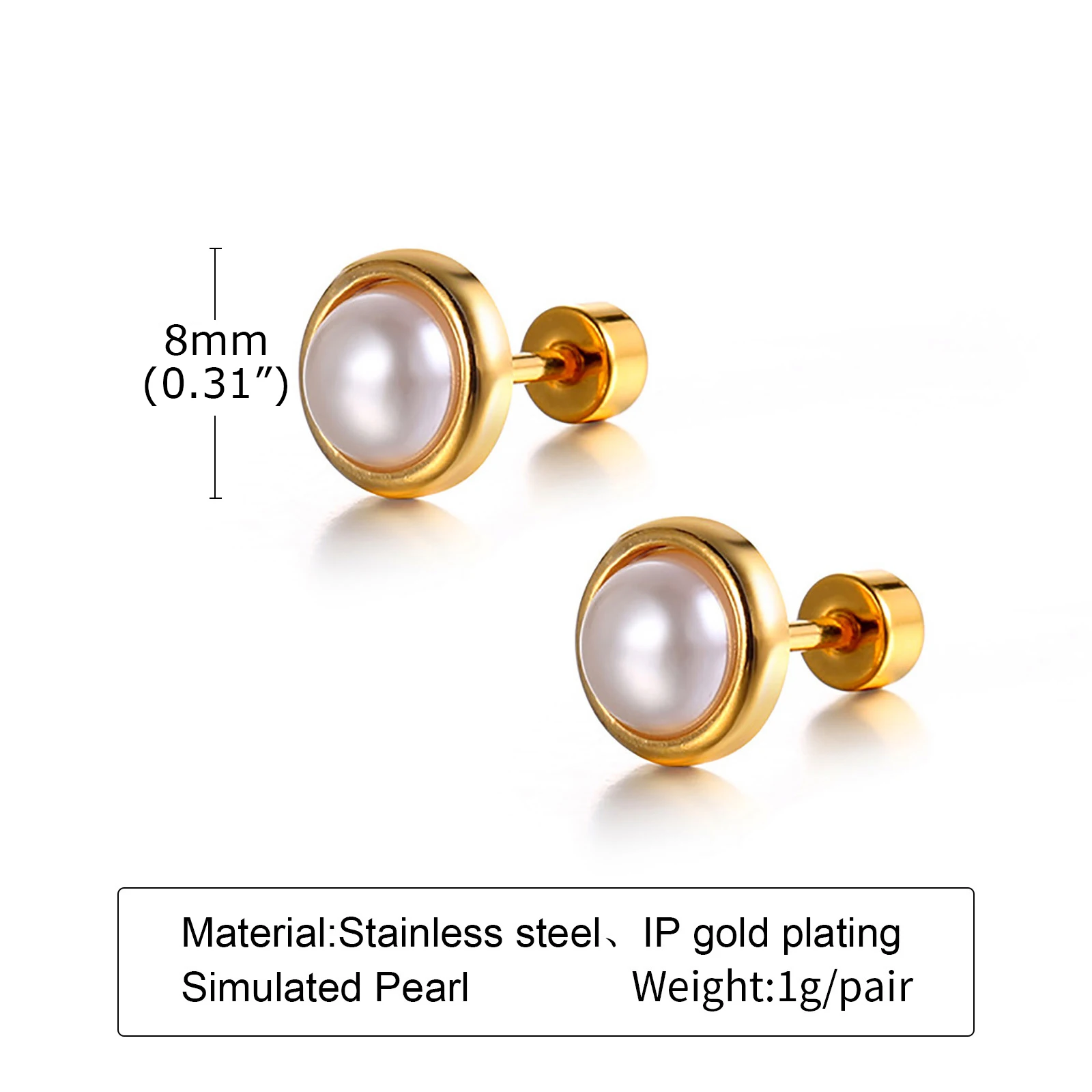 WOMEN PEARL STUD EARRING TINY SMALL CIRCLE EAR STAINLESS STEEL JEWELRY images - 6