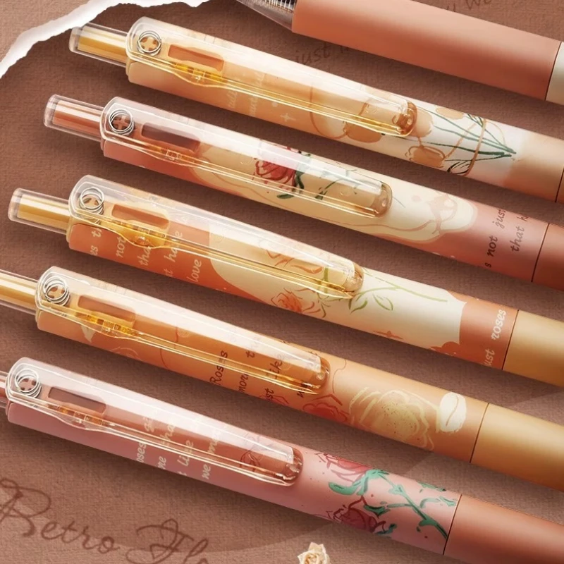 4 pezzi di penne gel a forma di rosa, carine e floreali, retrattili, con inchiostro nero a rapida asciugatura da 0,5 mm, strumenti di scrtura fluida, articoli di cancelleria per ufficio.  21