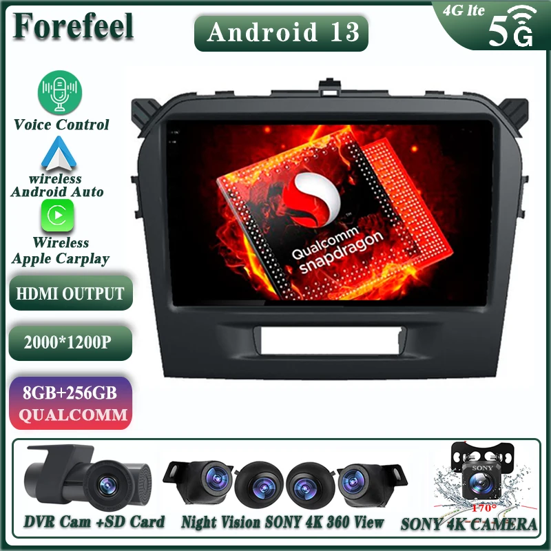 

Android 13 For Suzuki Vitara 2015 2019 Multimedia Car Radio Vehicle Lettore GPS TV Navigation Player No 2 Din DVD Dash Cam HDR