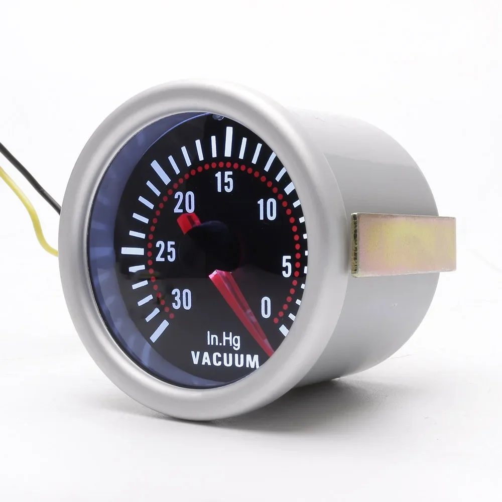 Automotive Pressure Gauge 2"52mm 12V Car Auto Vacuum Gauge-30~0 In.Hg Displaying Smoke Lens Racing Car Vacuum Meter White LED
