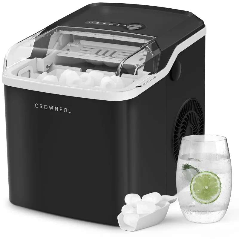 

CROWNFUL Ice Makers Countertop, Portable Small Ice Machine with Self-Cleaning, 9 Cubes Ready in 7 Mins, 26lbs/24H,Bullet Ice
