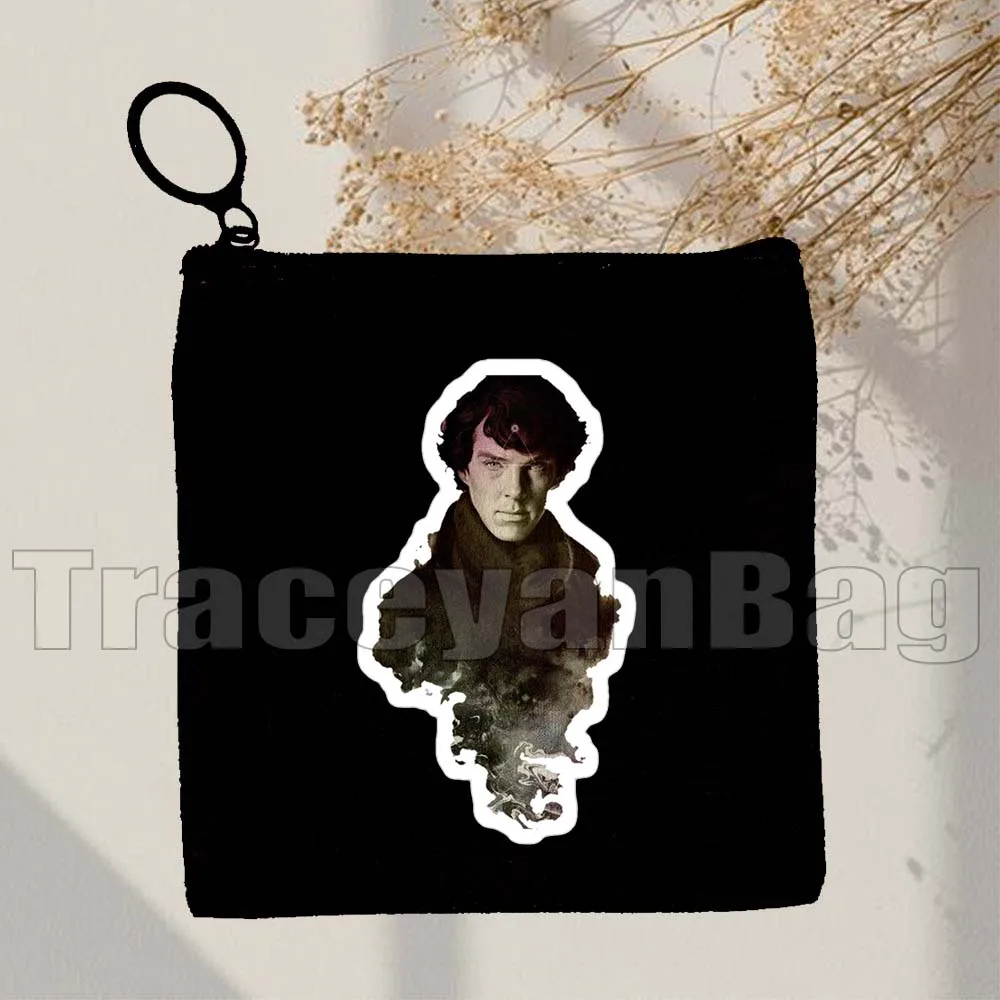 Retro Tv Show Sherlock Silhouette Benedict Cumberbatch Gift Canvas Coin Purse Bag Small Square Key Storage Card Bag Wallet Pouch