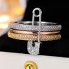 Creative Pin Trendy White Zircon Rings Sets For Women Rose Gold Silver Color Engagement Bands Wedding Jewelry Set Versatile Gift