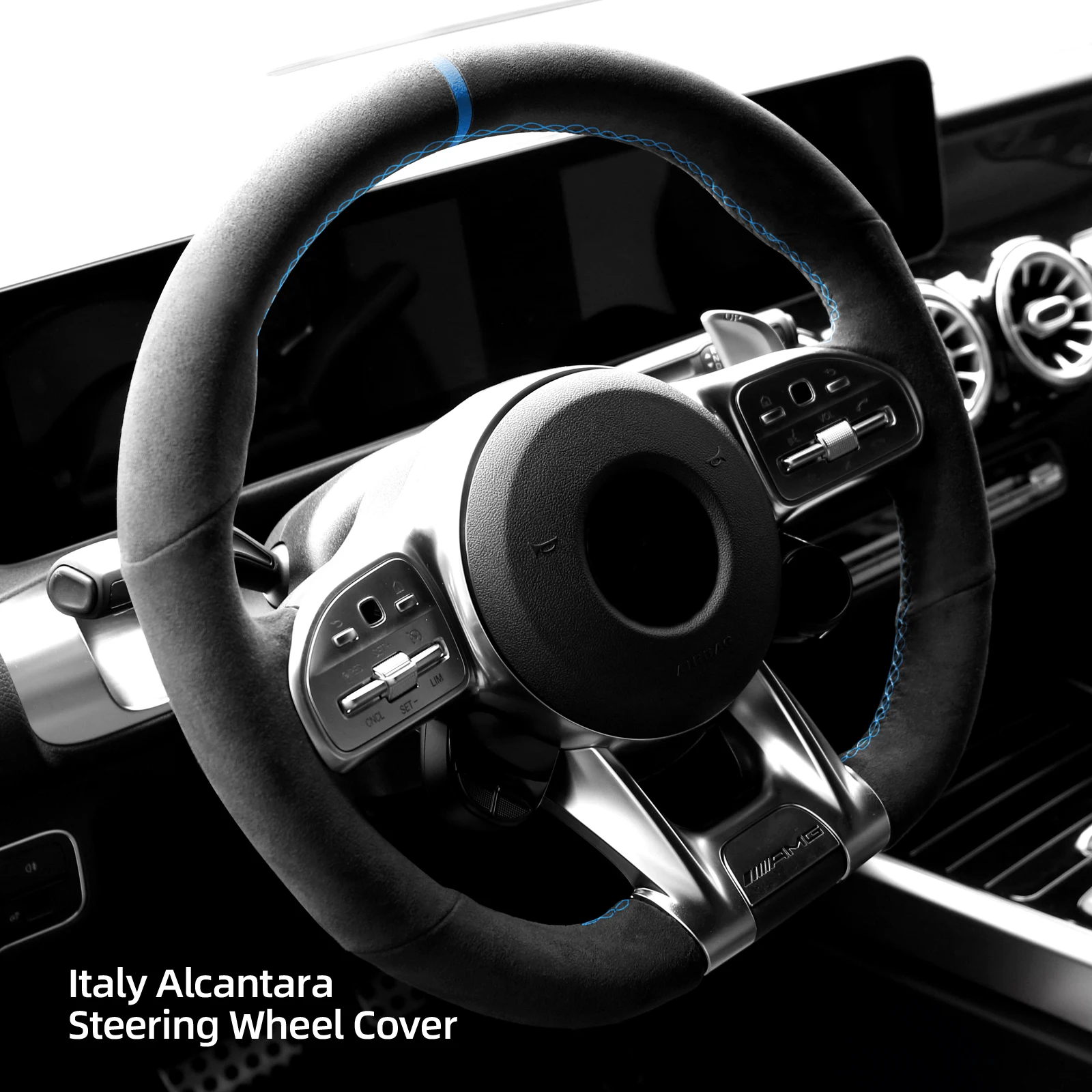 Hand Stitch Alcantara Steering Wheel Cover Compatible for Benz AMG A35