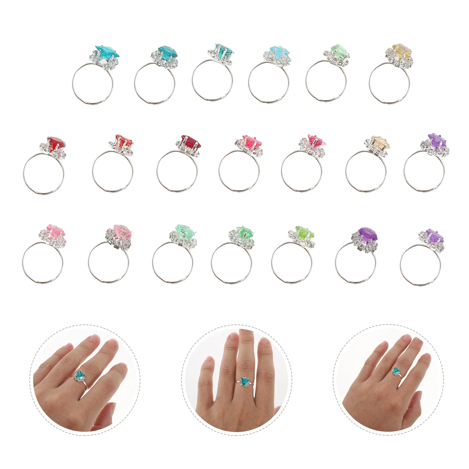 

Colorful Rings Sparkle Adjustable Big Rings Ring Finger Rings Dress Accessories for Christmas Birthday Party Favor Gifts 20Pcs