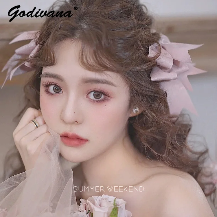 French Style Vintage Ladies Bow Hairclips Lolita Pink Bowknot Pair of Hair Clips Girls Sweet Cute Hairpins girls leather shoes sweet lolita ruffles bowknot lace bridal wedding shoes women high heel princess dress shoes plus size 30 43