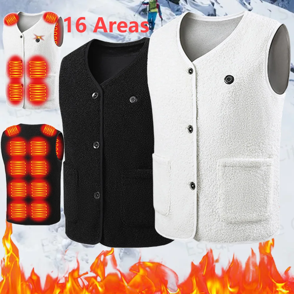 Heated Vest Rechargable Electric Heating Thermal 16 Areas 3 Levels for Sports Hunting Hiking