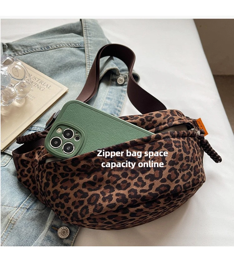 Women's Leopard Print Chest Bag, Autumn/Winter Fashion Crossbody Bag, Trendy Sporty Multifunctional Waist Bag Waist Packs bolsa
