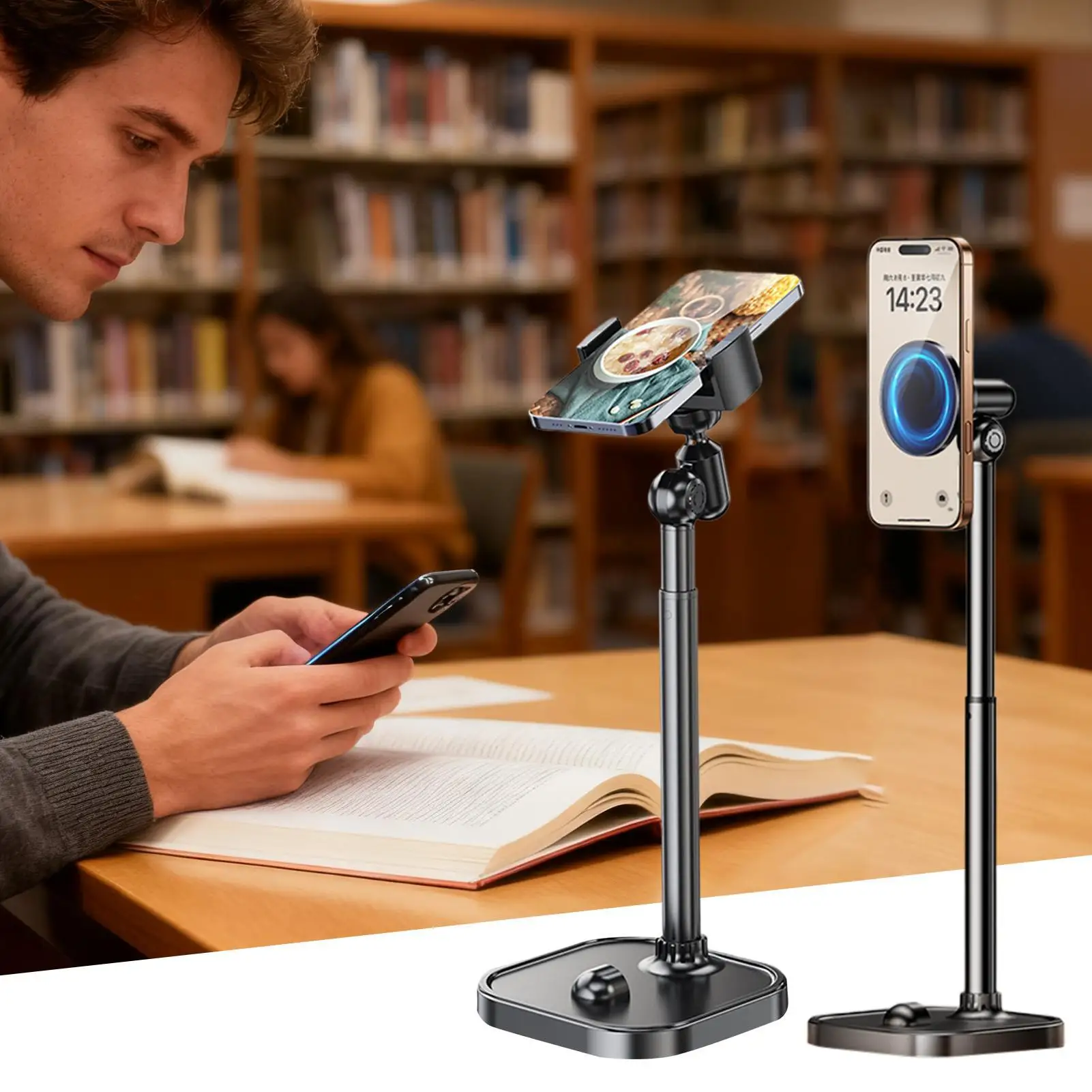 Desk Cell Phone Holder Magnetic Adjustable Non-Slip Home Supplies Adjustable Phone Stand For Video Calls Recording Calling Home