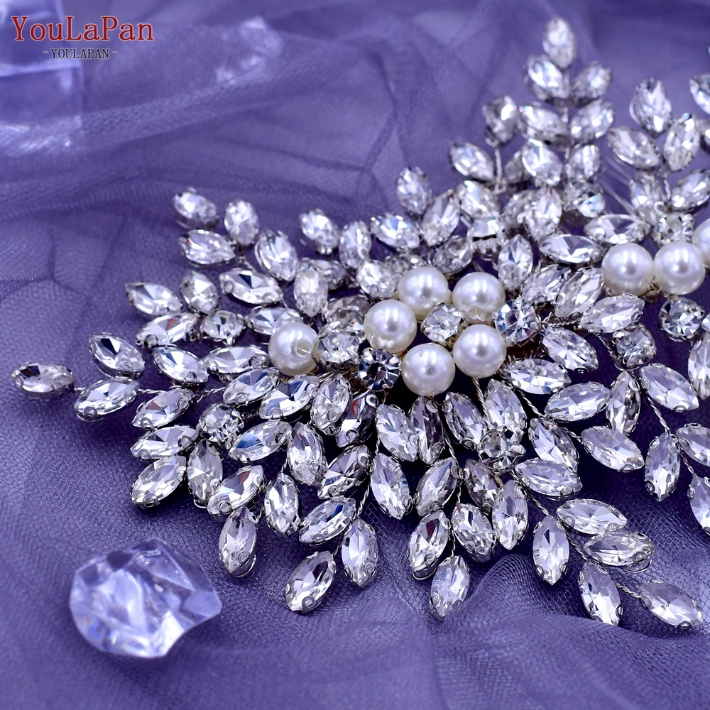 TOPQUEEN Silver Bridal Headband Wedding Hair Accessories Rhinestone Pearls Bridal Headpiece Hair Ornament Women Headdress HP434