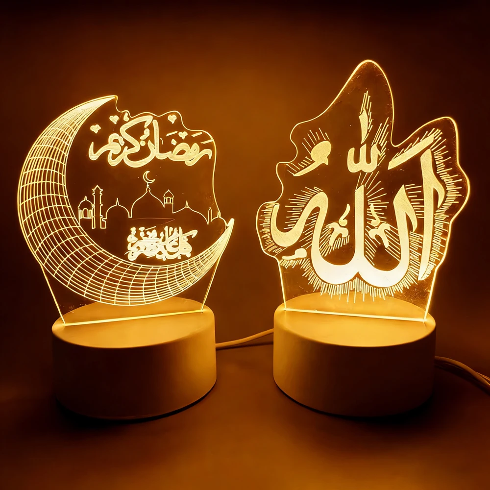 2026 Eid Mubarak USB LED Moon Star Ramadan Night Light Acrylic Islamic ...