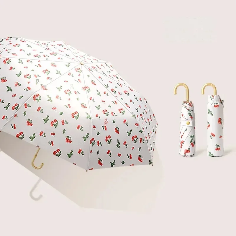 Sunshade Umbrella for Women Convenient Hook Handle Color Coating 3 Folding Mini Ultra-light Sun Uv Rain Umbrellas Parasol mini umbrella mini sun umbrella