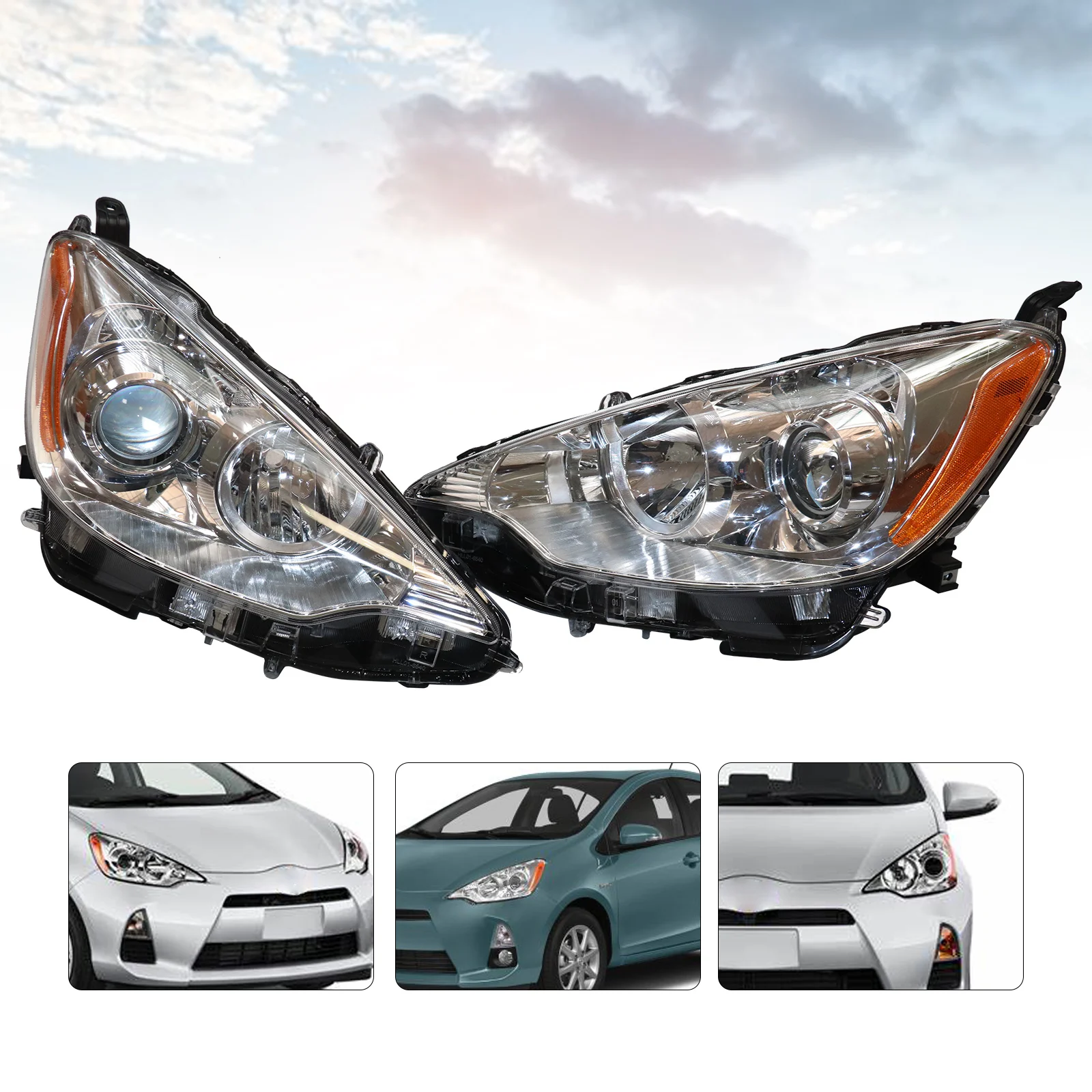 

Front Headlight Headlamp Assembly For 2012 2013 2014 Toyota Prius C Driver Left Side/ Passenger Right Side/ Pair