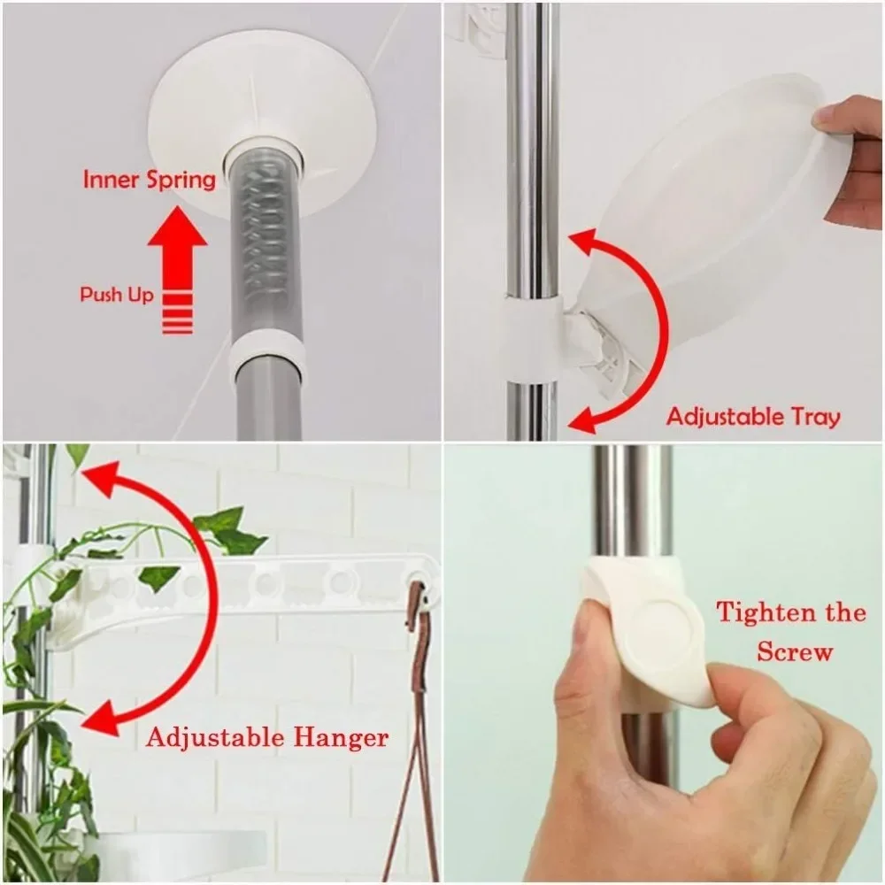 7-Layer Indoor Plant Stands Spring Tension Pole Metal Flower Display Rack Space Saver Corner Floral Pot Hanger Shelf Ivory Stand 5