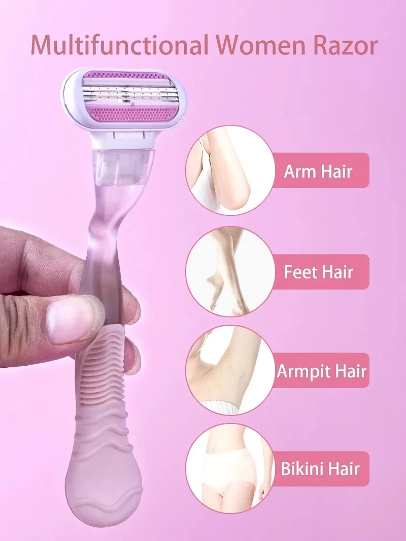 1 Handle + 4/8 Razor Blade Women Safety Razor Blades Face/ Leg/ Armpit/ Bikini Beauty Hair Removal Shaving Compatible Venus Shaver