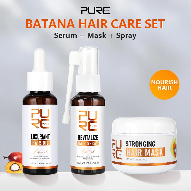 PURC Batana Hair Growth Set, Nourishing Anti Hair Loss Oil & Spray & Mask Treatment, Rosemary Oil Biotin Care Set